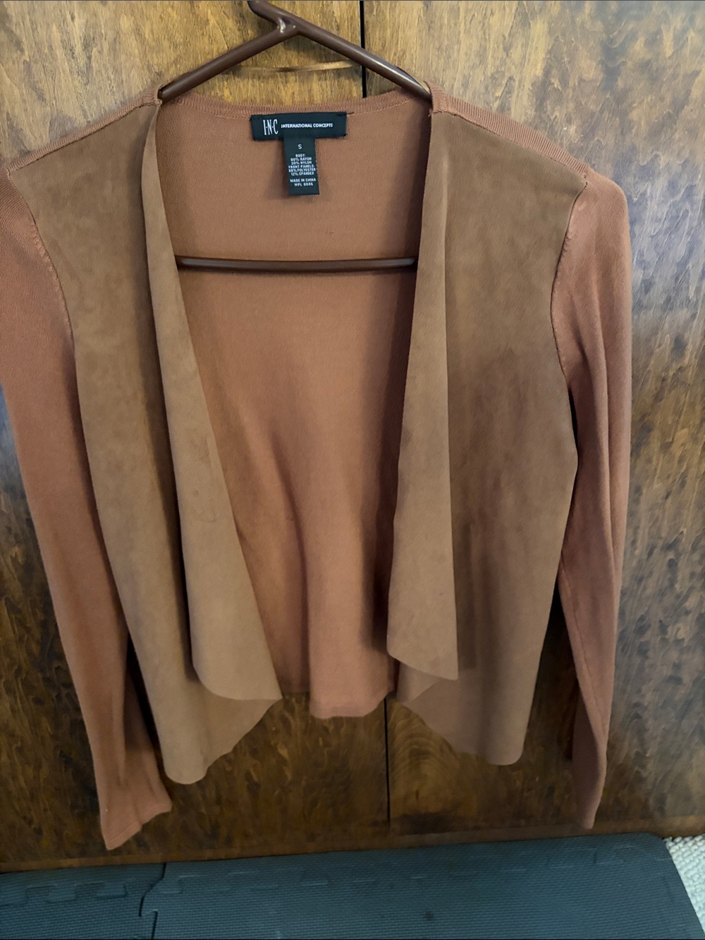 INC International Concepts Rust Suede-Trim Open Front Cardigan